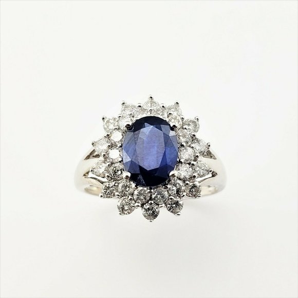 Vintage 14 Karat White Gold Sapphire and Diamond Ring Size 7.25 #8449 - Picture 1 of 9